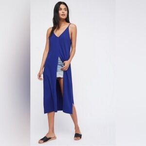 Free people beach long coverup shirt dress blue beachy vacation